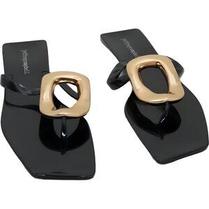 Jeffrey Campbell Linques-J Black Sandals Gold Buckle Slide US 10M EU 41